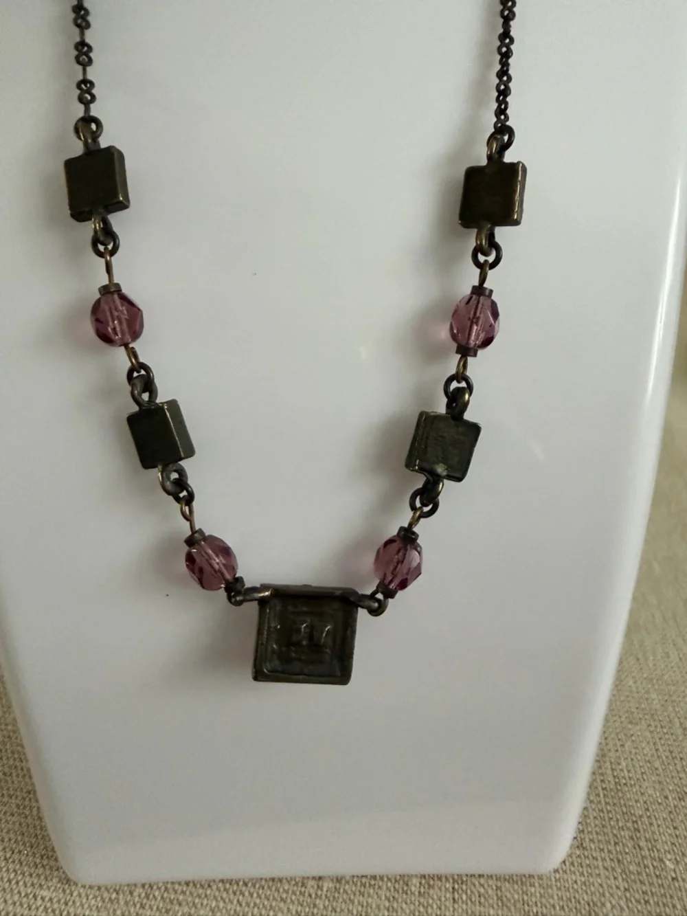 Purple and Gold Square Pendant Necklace